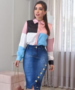 XICA0008 - Saia Botões Laterais Azul Degradê